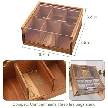 Elegant HTB Acacia Wood Tea Bag Organizer for Gift Giving