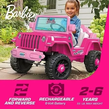 Power Wheels Barbie Jeep Wrangler Toddler Ride-On Toy with Driving Sounds, Multi-Terrain Traction, Seats 1, Ages 2+ Years (Amazon Exclusive)
