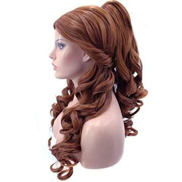 Anogol Hair Cap+Women Ponytail Wigs Curly Auburn Brown Cosplay Costume Wig for Halloween Costume Cosplay Wig, Curly Brown Wig Peluca De Princesa Brown Ponytail Wig For Halloween Party