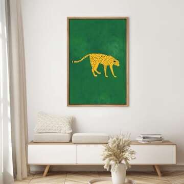 SIGNWIN Framed Canvas Print Wall Art Preppy Room Decor African Cheetah Cat Green Background Nature W...