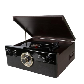 10 in 1 Bluetooth Record Player for Vinyl, CD, Cassette, FM Radio & USB