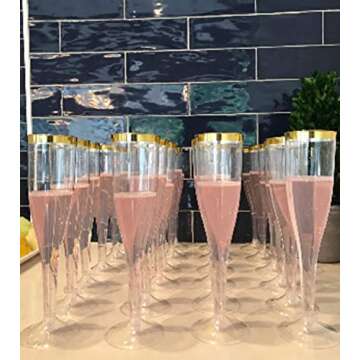 Oojami 30 Plastic Classic Champagne Disposable Flutes for Parties Plastic cups Wedding Party Toastin...