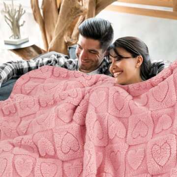 MACEVIA Valentines Day Throw Blanket for Women with Heart, Love Blanket Heart Blanket for Her Wife Girlfriend Mom Super Soft & Warm Fuzzy Fleece Blanket for Couch Sofa Bed 280gsm (Pink,50"x60")