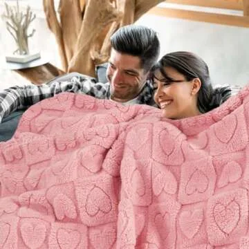 MACEVIA Valentines Day Throw Blanket for Women with Heart, Love Blanket Heart Blanket for Her Wife Girlfriend Mom Super Soft & Warm Fuzzy Fleece Blanket for Couch Sofa Bed 280gsm (Pink,50"x60")