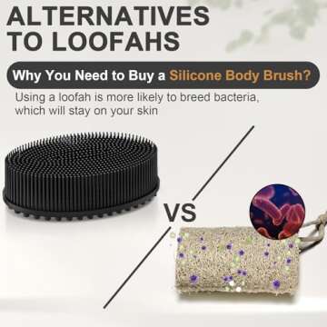 Metene Silicone Exfoliating Body Scrubber with Loop, Body Scrubber for Men and Women, Silicone Loofah for Shower, Soft Silicone Body Scrubber for Shower and Bath Skincare Routine(Black)