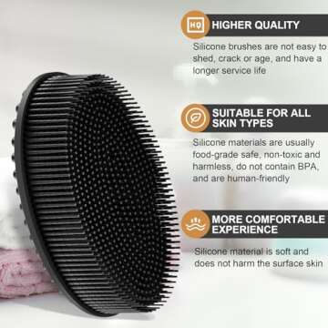 Metene Silicone Exfoliating Body Scrubber with Loop, Body Scrubber for Men and Women, Silicone Loofah for Shower, Soft Silicone Body Scrubber for Shower and Bath Skincare Routine(Black)