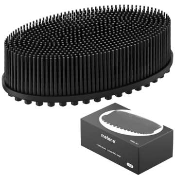 Metene Silicone Exfoliating Body Scrubber with Loop, Body Scrubber for Men and Women, Silicone Loofah for Shower, Soft Silicone Body Scrubber for Shower and Bath Skincare Routine(Black)