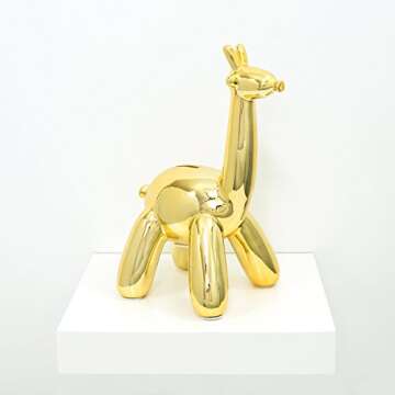 Made By Humans Balloon Giraffe Money Bank, Cool and Unique Ceramic Piggy Bank with High-Gloss Finish, Gold