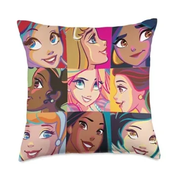 Enchanting Disney Princess Pop Art Grid Throw Pillow for Cozy Spaces