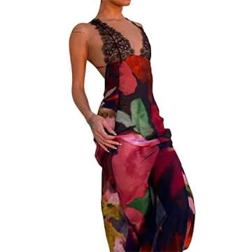 Awoscut Women's Summer Sleeveless Bodycon Long Maxi Dress Backless Flower/Leopard Print Summer Party Club Dresses (Flower, S)