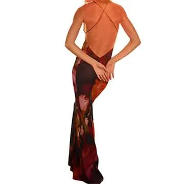 Awoscut Women's Summer Sleeveless Bodycon Long Maxi Dress Backless Flower/Leopard Print Summer Party Club Dresses (Flower, S)