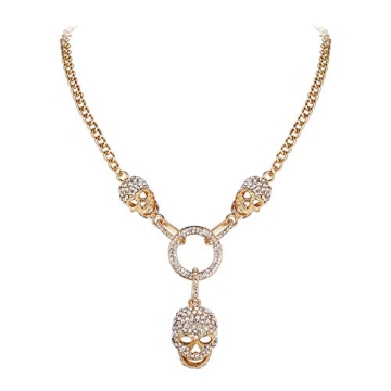 Ever Faith Gothic Style Skull Circle Necklace with Crystals