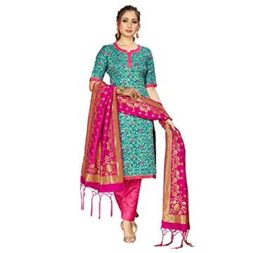 Elina Fashion Indian Pakistani Readymade Women's Salwar Kameez Banarasi Art Silk Woven Suit with Sil...