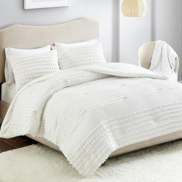 Comfort Spaces Cotton Comforter Set Jacquard Pom-Pom Tufts Design, Down Alternative, All Season Mode...