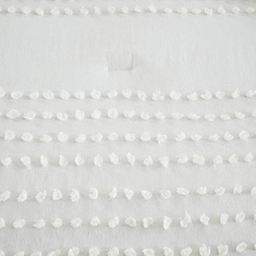 Comfort Spaces Cotton Comforter Set Jacquard Pom-Pom Tufts Design, Down Alternative, All Season Modern Bedding, Matching Shams, Full/Queen, Phillips, Ivory