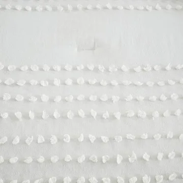 Comfort Spaces Cotton Comforter Set Jacquard Pom-Pom Tufts Design, Down Alternative, All Season Modern Bedding, Matching Shams, Full/Queen, Phillips, Ivory