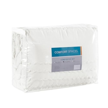 Comfort Spaces Cotton Comforter Set Jacquard Pom-Pom Tufts Design, Down Alternative, All Season Modern Bedding, Matching Shams, Full/Queen, Phillips, Ivory
