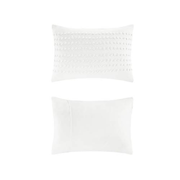 Comfort Spaces Cotton Comforter Set Jacquard Pom-Pom Tufts Design, Down Alternative, All Season Modern Bedding, Matching Shams, Full/Queen, Phillips, Ivory