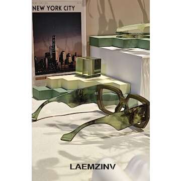 Laemzinv Oversized Square Blue Light Glasses for Women, Large Thick Frame Reading Blocker, Big Reader for Computer Eyewear and Gaming Glasses LA022 (A3 | BLACKGREEN)