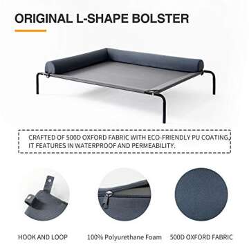 Love's cabin Bolster Elevated Dog Bed, 49in Pet Dog Beds for Extra Large Medium Small Dogs - Portabl...