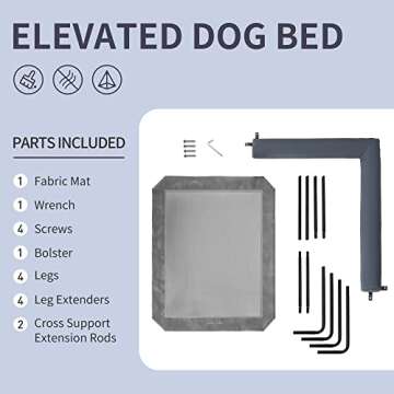 Love's cabin Bolster Elevated Dog Bed, 49in Pet Dog Beds for Extra Large Medium Small Dogs - Portable Dog Cot for Camping or Beach, Durable Fall Frame Raised Dog Bed with Breathable & Removable Mesh