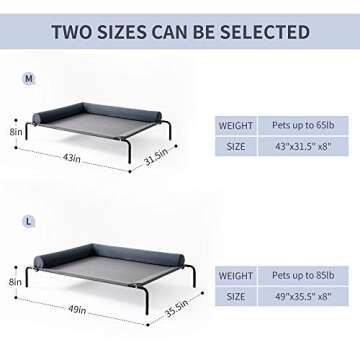 Love's cabin Bolster Elevated Dog Bed, 49in Pet Dog Beds for Extra Large Medium Small Dogs - Portable Dog Cot for Camping or Beach, Durable Fall Frame Raised Dog Bed with Breathable & Removable Mesh