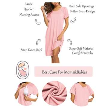 Ekouaer Womens, Nursing/Maternity Nightgown Nightshirt, Labor Delivery Gown for Hospital Breastfeedi...