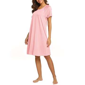 Ekouaer Womens, Nursing/Maternity Nightgown Nightshirt, Labor Delivery Gown for Hospital Breastfeeding, Sleepshirt Short Sleeve, Pink, Small