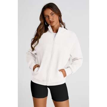 PRETTYGARDEN Women's 2025 Spring Fall Fashion Full Zip Up Sweatshirt Long Sleeve Loose Fit Trendy Casual Jacket with Pockets (Beige White,Medium)