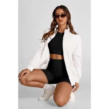 PRETTYGARDEN Women's 2025 Spring Fall Fashion Full Zip Up Sweatshirt Long Sleeve Loose Fit Trendy Casual Jacket with Pockets (Beige White,Medium)