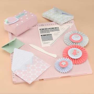 Vaessen Creative Scoring Board CM with Bone Folder and Guide for Card Making and Paper Crafts, Pink, 30,5 x 30,5 cm