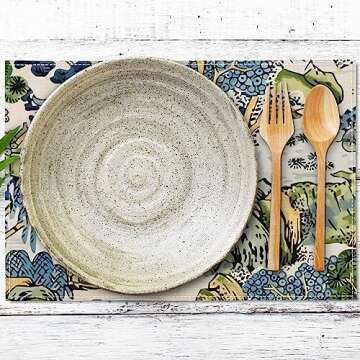 AnyDesign Chinoiserie Placemats Asian Scenic Blue and Kelly Green Table Mats Washable Farmhouse Oriental Place Mats for Home Kitchen Dining Table Decoration, 12 x 18 Inch, 4Pcs