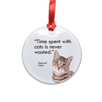 Freud and Cats Quote Ceramic Christmas Ornament - Time Spent with Cats is Never Wasted