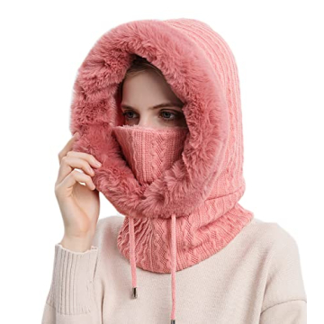 Women Winter Fleece Balaclava Beanie Hat Scarf Set
