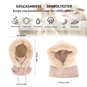 Women Winter Fleece Balaclava Beanie Hat Scarf Set