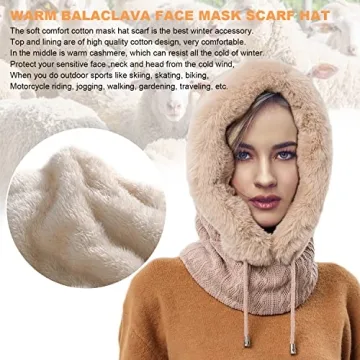 Women Winter Fleece Balaclava Beanie Hat Scarf Set