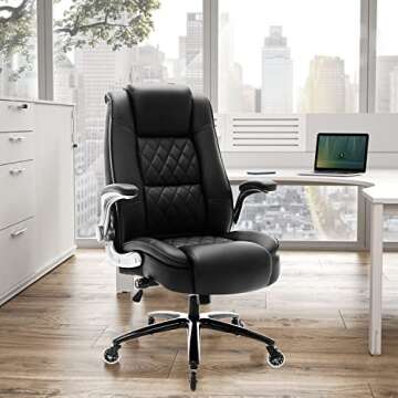 High Back Office Chair- Flip Arms Adjustable Built-in Lumbar Support, Executive Computer Desk Chair ...