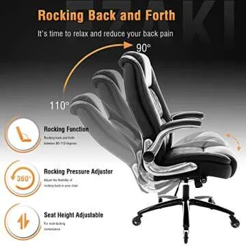 High Back Office Chair- Flip Arms Adjustable Built-in Lumbar Support, Executive Computer Desk Chair Work Chairs, Thick Padded Strong Metal Base Quiet Wheels, Ergonomic Design for Back Pain