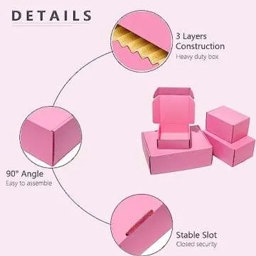 Timirog Small Shipping Boxes 6x6x2 Inches 25 Pack Pink Corrugated Cardboard Mailing Box, Cute Tab Locking Literature Mailer for Packing Jewelry Ornament Gift Craft Packaging Supplier