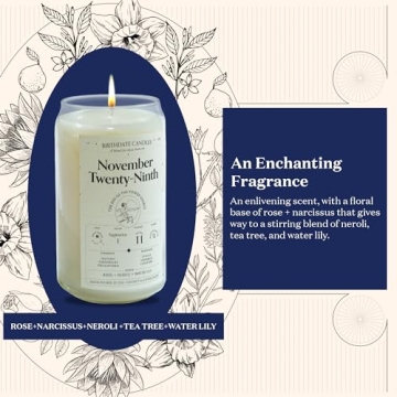 Birthdate Candles, November 29 - Sagittarius Zodiac Scented Candles Birthday Gift - Rose, Neroli & Water Lily Scent - All-Natural Soy & Coconut Wax, 60-80 Hour Burn Time - Made in USA