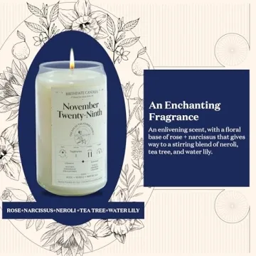 Birthdate Candles, November 29 - Sagittarius Zodiac Scented Candles Birthday Gift - Rose, Neroli & Water Lily Scent - All-Natural Soy & Coconut Wax, 60-80 Hour Burn Time - Made in USA
