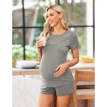 Ekouaer Nursing Pajamas Short Set Pregnancy Pajamas for Women Breastfeeding Postpartum Sleepwear Plu...