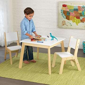 KidKraft Wooden Modern Table & 2 Chair Set, Children's Furniture, White & Natural, Gift for Ages 3-8