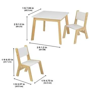 KidKraft Wooden Modern Table & 2 Chair Set, Children's Furniture, White & Natural, Gift for Ages 3-8