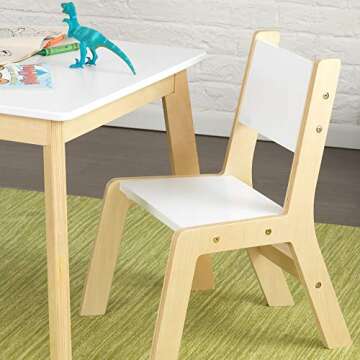 KidKraft Wooden Modern Table & 2 Chair Set, Children's Furniture, White & Natural, Gift for Ages 3-8