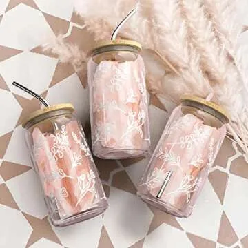 Eco-Friendly Iced Coffee Mason Jar Cups Set - 16 oz Tumblers