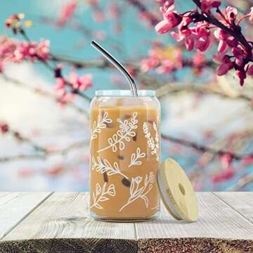 Eco-Friendly Iced Coffee Mason Jar Cups Set - 16 oz Tumblers