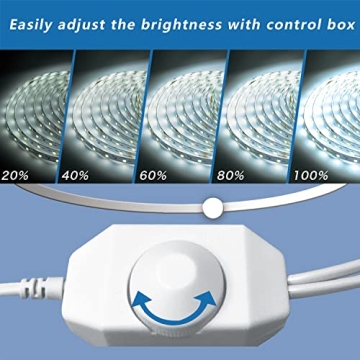 Phopollo 50ft Dimmable LED Strip Lights 6500K Daylight White