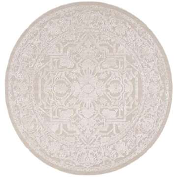 SAFAVIEH Reflection Collection Area Rug - 6'7" Round, Creme & Ivory, Boho Tribal Distressed Design, ...