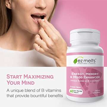 EZ Melts Dissolvable Energy, Memory and Mood Enhancer, Blend of B-Vitamins, Sugar-Free, 2-Month Supply